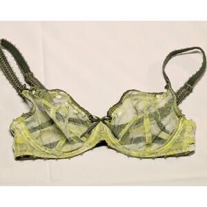 Freya 30DD Unlined Wired Green Bra Black Lace EUC